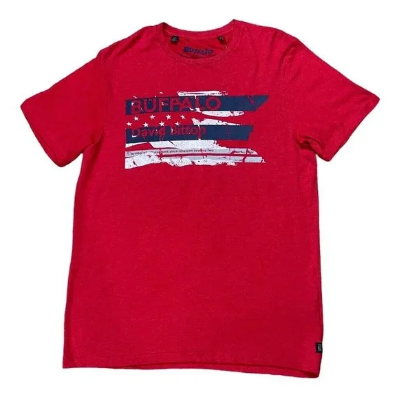 Buffalo David Bitton Vintage Collection Mens Graphic T-Shirt Red Stretch L New - Picture 1 of 11